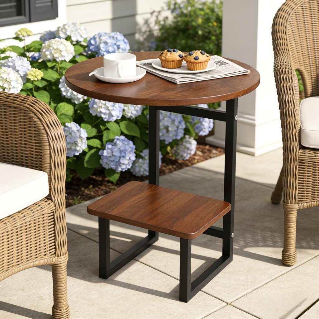 Marble Finish Outdoor Side Table Patio Coffee Table Garden Balcony Poolside Bedroom Coffee Table Integrated Table Stool Set Z-06