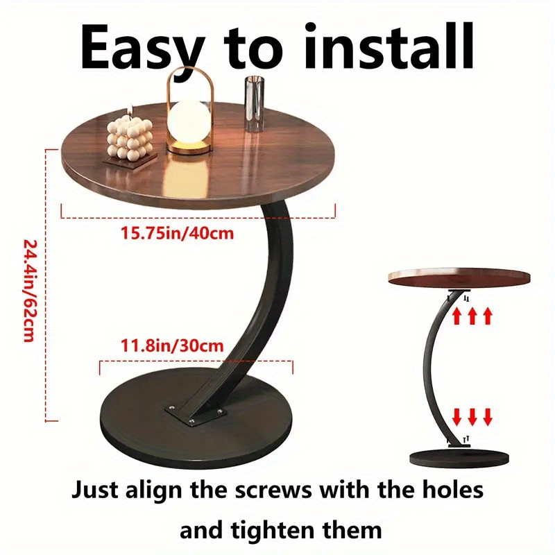 Compact Coffee Table Modern C-Shaped Table Space-Saving Sofa Side Table Sturdy Iron Frame Wood hotel Bedroom Apartment Z-06 2