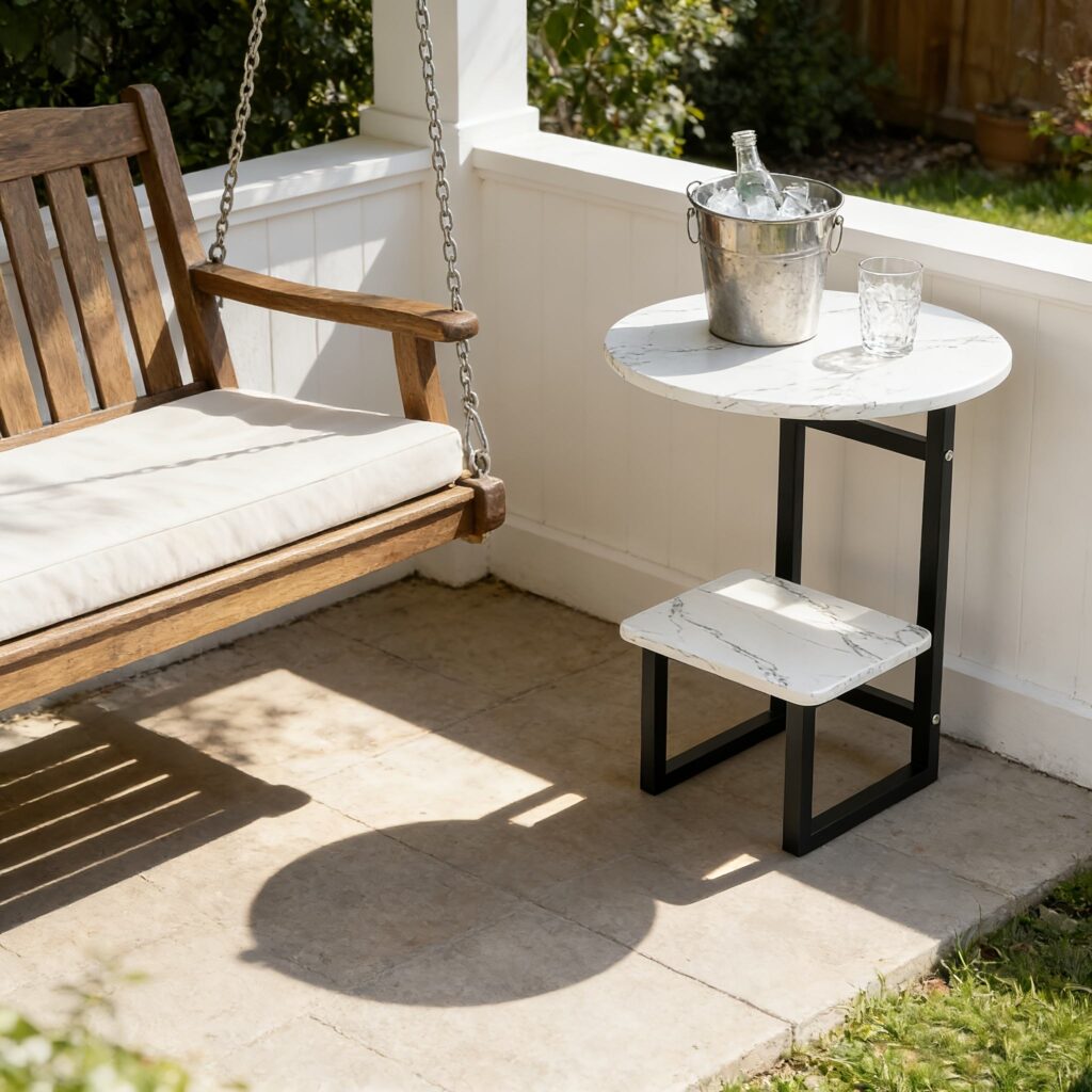 Marble Finish Outdoor Side Table Patio Coffee Table Garden Balcony Poolside Bedroom Coffee Table Integrated Table Stool Set Z-06 2