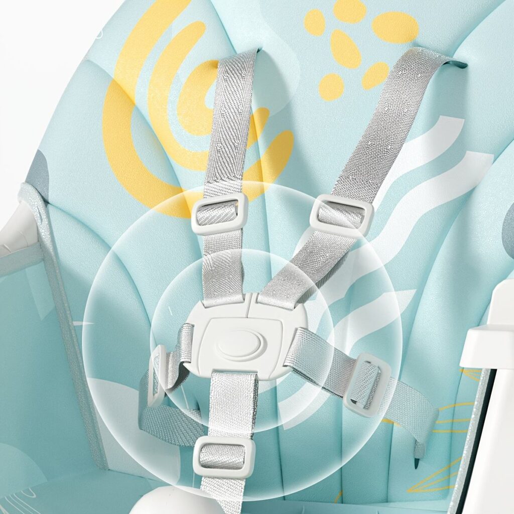 Multi-functional Children’s High Chair Adjustable Foldable Growth Chair Features Large Safety Tray Spiral-Back Design Chair 3