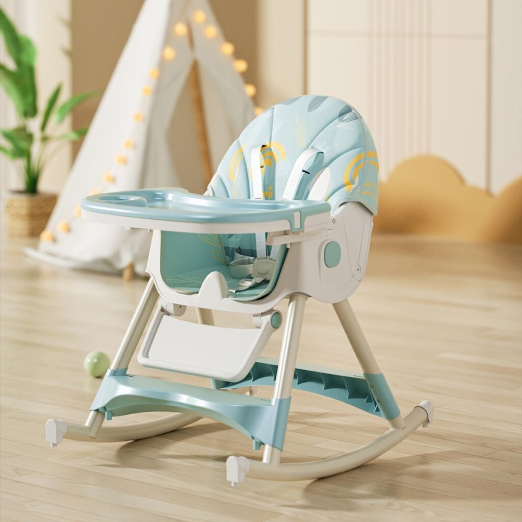 Multi-functional Children’s High Chair Adjustable Foldable Growth Chair Features Large Safety Tray Spiral-Back Design Chair 4