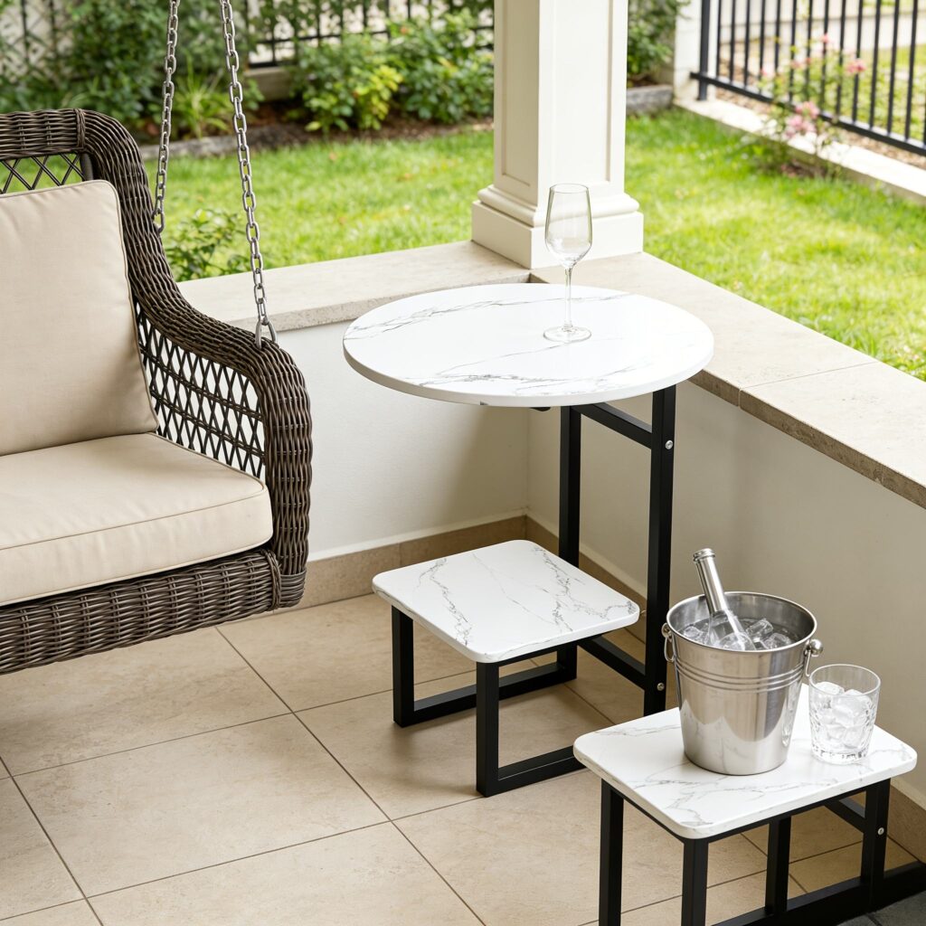 Marble Finish Outdoor Side Table Patio Coffee Table Garden Balcony Poolside Bedroom Coffee Table Integrated Table Stool Set Z-06 4