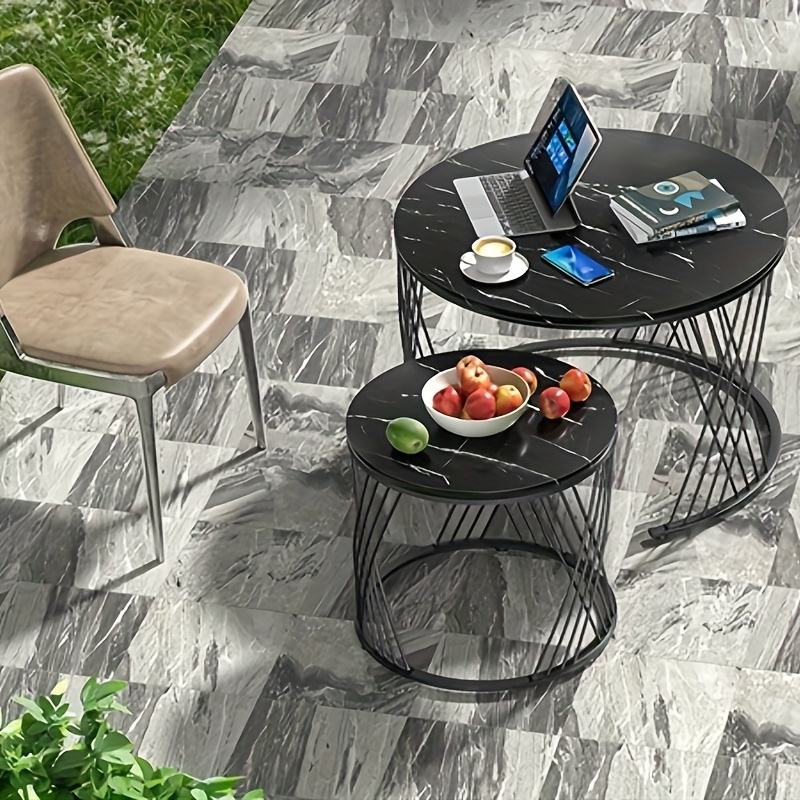Black Round Coffee Table Set (2-Piece) Marble-Look Center Table with Nesting Coffee Tables Living Room & Patio Leisure Set Z-15 5