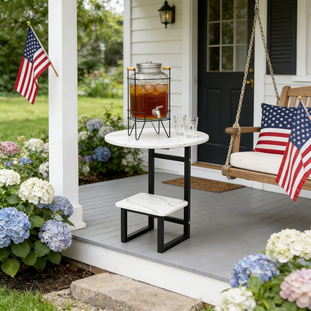 Marble Finish Outdoor Side Table Patio Coffee Table Garden Balcony Poolside Bedroom Coffee Table Integrated Table Stool Set Z-06 5